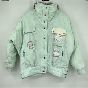 Head Coat Jacket Pastel Silver Ski Outerwear Quilting Detail Woman’s Size Large